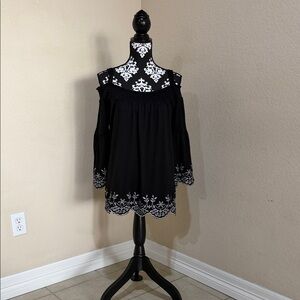 Black Off-Shoulder Embroidered Women's Top